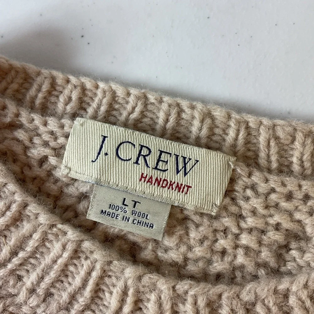 VTG J Crew Wool Chunky Hand Knit Cable Sweater Fisherman Heavyweight Mens L Tall - Picture 4 of 8